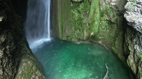 Panoramic aerial view of Chute de la Druise Waterfall. Stock Footage 246450155