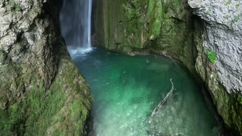 Panoramic aerial view of Chute de la Druise Waterfall. Stock Footage 246450202