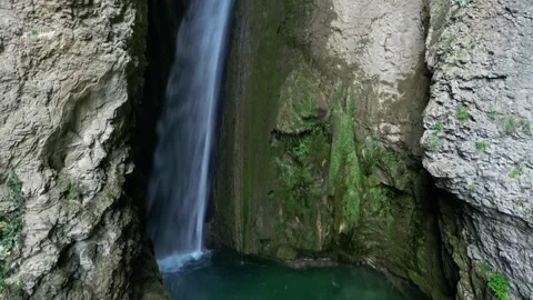 Panoramic aerial view of Chute de la Druise Waterfall. Stock Footage 246450205