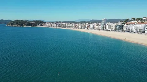 Panoramic aerial view of the city Lloret de Mar in Spain with its coastline, bea Stock Footage 274852279