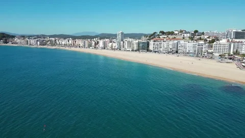 Panoramic aerial view of the city Lloret de Mar, coastline, beach and houses, 4K Stock Footage 274852295