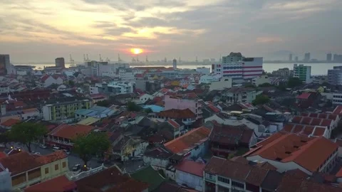Panoramic Aerial View of Cityscape at Sunset Stock Footage 310990752