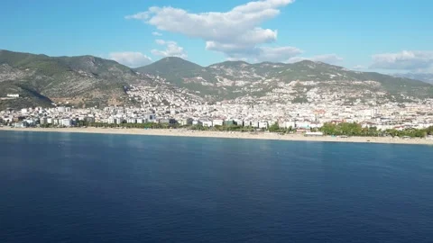 Panoramic aerial view of Cleopatra beach from a long distance from the sea 動画素材 231020311