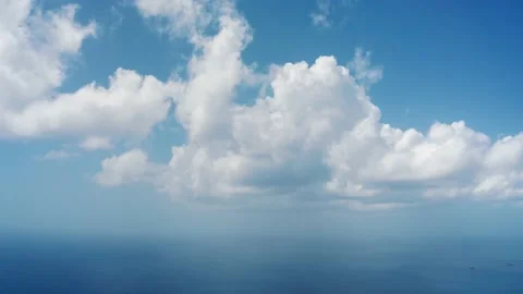 Panoramic aerial view of the clouds over the sea with yachts near Bridgetown Stock Footage 136389482