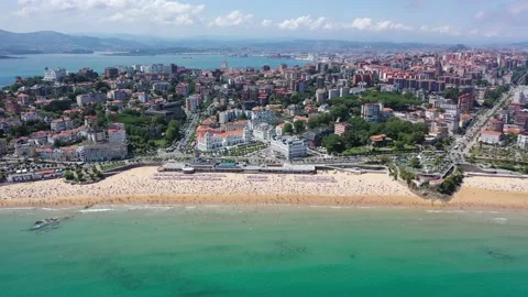 Panoramic aerial view of  coast line  and beach at Santander  Stock Footage