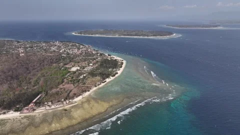 Panoramic aerial view of coastline of gili islands indonesia Stock Footage 267002353
