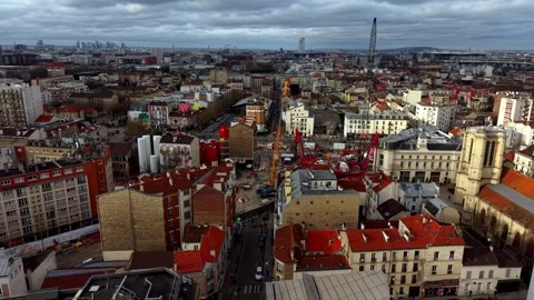 Panoramic aerial view of construction site in Paris, France Stock Footage 334550895