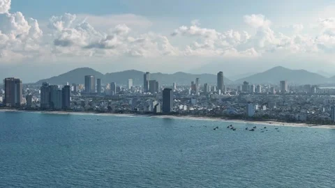 Panoramic aerial view Da Nang beach on sunny day. Vietnam. Stock Footage 287410383
