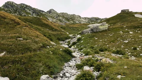 Panoramic aerial view on a dried mountain river Vídeos de archivo 252192335