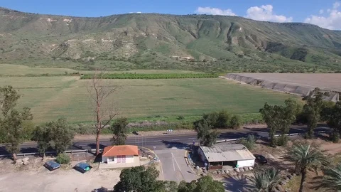 Panoramic aerial view of east side of Sea of Galilee. Israel. DJI-0006-04 Stock-Footage 124398041