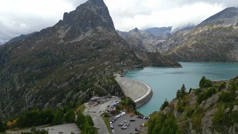 Panoramic Aerial View of Emosson Dam and Alpine Lake in Finhaut, Switzerland Video stock 317768080