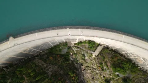 Panoramic Aerial View of Emosson Dam and Alpine Lake in Finhaut, Switzerland Stock Footage 317768662