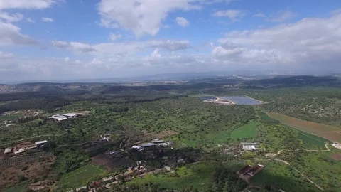 Panoramic aerial view of fields and towns near Sepphoris. Israel. DJI-0101-04 Video stock 124437696