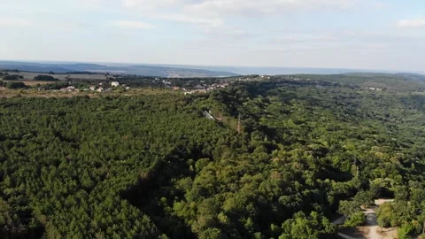 Panoramic aerial view of forest and resort of Golden Sands the Bulgarian Stock Footage 266946129