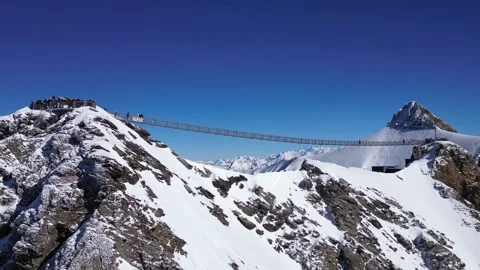 Panoramic Aerial View of Glacier 3000 with Alpine Peaks, Suspended Bridge Stock Footage 303467045