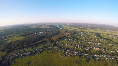 Panoramic aerial view of green fields and meadows in countryside, nature Stock-Footage 91183423