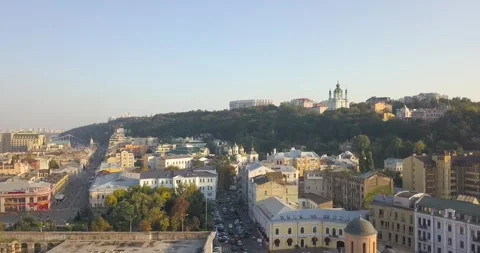 Panoramic Aerial View of Historic Podil in Kyiv Video stock 340984223