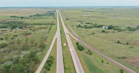 Panoramic aerial view Interstate 40 highway with Texas USA Stock Footage 157889088