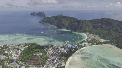 Panoramic aerial view of Koh Phi Phi Don island Thailand Stock Footage 266677003