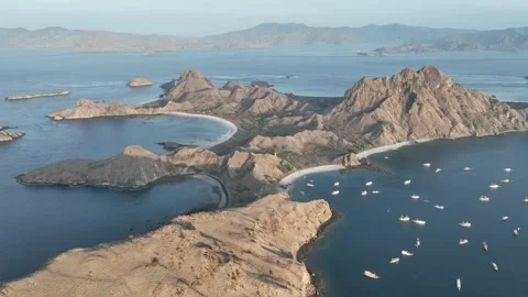Panoramic aerial view of komodo padar island at dawn in indoensia Stock Footage 267378062