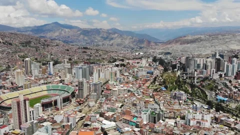 Panoramic Aerial View Of A Large City In The Mountains (La Paz, Bolivia) Stock Footage 194472728