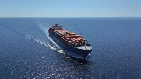 Panoramic aerial view of a large container cargo vessel Stock Footage 262436718
