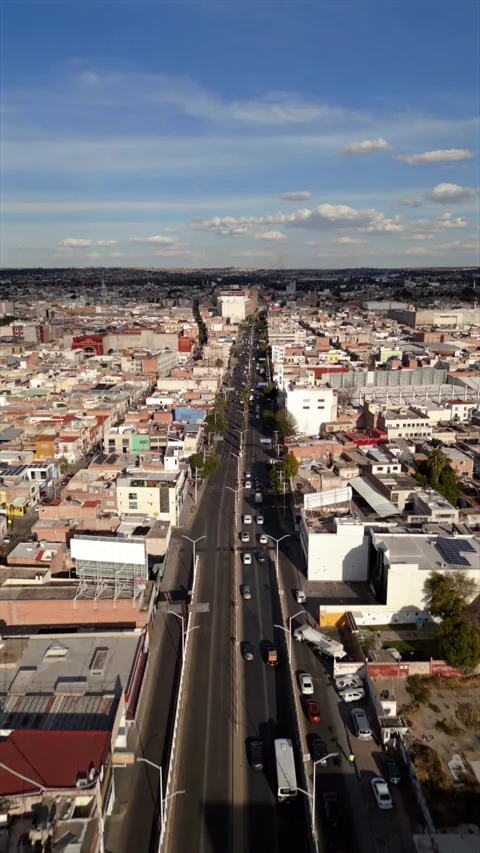 Panoramic aerial view of a long downtown avenue, Aguascalientes, Mexico Stock Footage 342089728