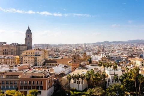 Panoramic aerial view of Malaga in a beautiful summer day, Spain Stock Photos