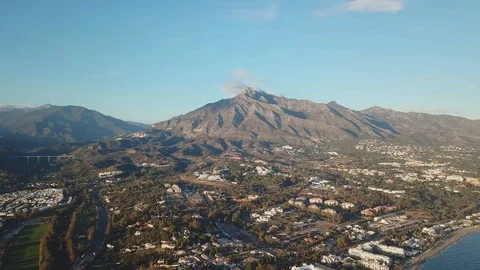 Panoramic aerial view of Marbella. View of La Concha Mountain Stock Footage 119434280