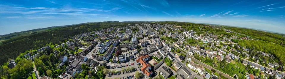 Panoramic Aerial View of Mechernich, Eifel, Germany Spring – Town Landscape Stock Photos