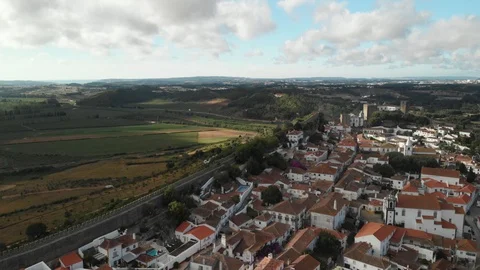 Panoramic aerial view Obidos medieval portugal town Stock-Footage 107328005