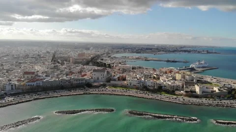 Panoramic aerial view of old town of Bari, Puglia, Italy. 4K Stock Footage 144832203