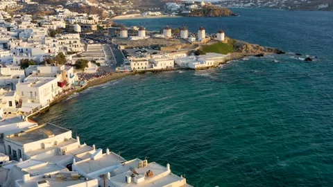 Panoramic aerial view from the old town of Mykonos, Greece Stock-Footage 161248405