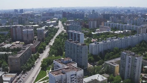 Panoramic aerial view of one of the districts of Moscow with residential 스톡 동영상 121414685