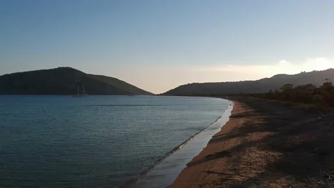 Panoramic aerial view over Divari beach near Navarino bay, Gialova. It is one Stock Footage 197581208