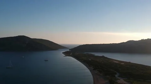 Panoramic aerial view over Divari beach near Navarino bay, Gialova. It is one Stock Footage 197581356
