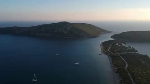 Panoramic aerial view over Divari beach near Navarino bay, Gialova. It is one Stock Footage 197581500