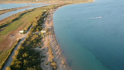 Panoramic aerial view over Divari beach near Navarino bay, Gialova. It is one Stock Footage 197582043