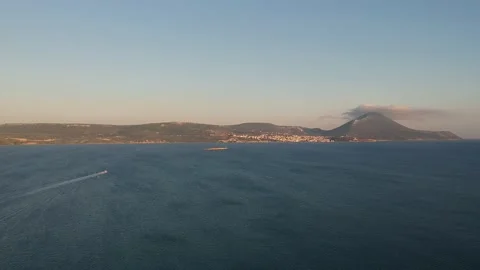 Panoramic aerial view over Divari beach near Navarino bay, Gialova. It is one Stock Footage 197582309