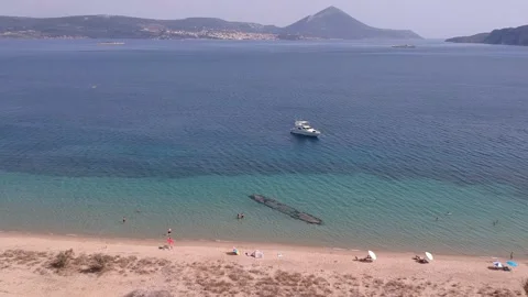 Panoramic aerial view over Divari beach near Navarino bay, Gialova. It is one Vídeos de archivo 197589543