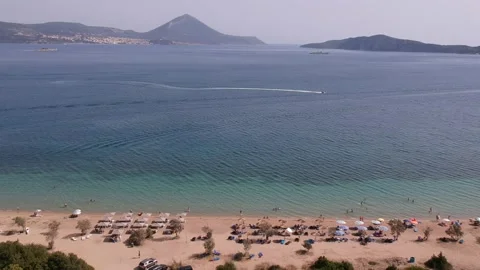 Panoramic aerial view over Divari beach near Navarino bay, Gialova. It is one Vídeos de archivo 197593907