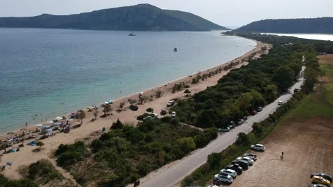 Panoramic aerial view over Divari beach near Navarino bay, Gialova. It is one Vídeos de archivo 197606785