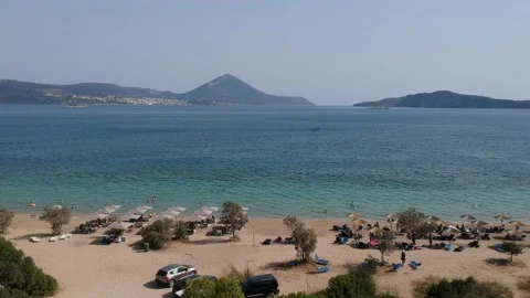 Panoramic aerial view over Divari beach near Navarino bay, Gialova. It is one Vídeos de archivo 197609716
