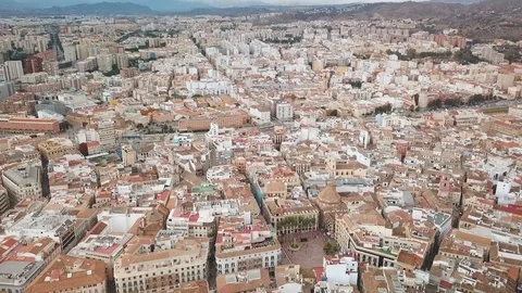 Panoramic Aerial view over Historical centre of Malaga. Plaza de la Constitucion Stock Footage 119435425