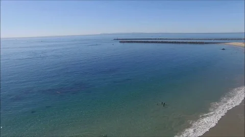 Panoramic aerial view of Pacific Ocean and Corona del Mar beach Stock Footage 73854708