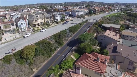 Panoramic aerial view of Pacific Ocean and Corona del Mar beach and coastline Stock Footage 73854720