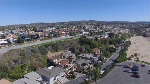 Panoramic aerial view of Pacific Ocean and Corona del Mar beach and coastline Stock Footage 73854760
