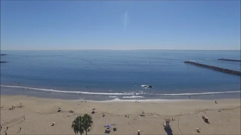 Panoramic aerial view of Pacific Ocean and Corona del Mar beach and coastline Stock Footage 73854776