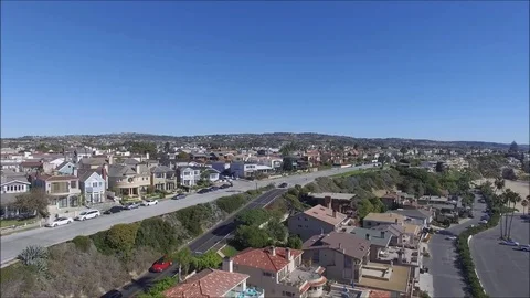 Panoramic aerial view of Pacific Ocean and Corona del Mar beach and coastline Stock Footage 73854818