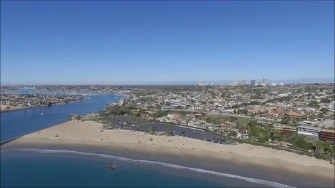 Panoramic aerial view of Pacific Ocean and Corona del Mar beach and coastline Stock Footage 73854849